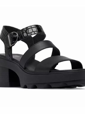 NIB$188 Sorel Joanie Heel Ankle Strap Sandals Black Women’s 6.5
